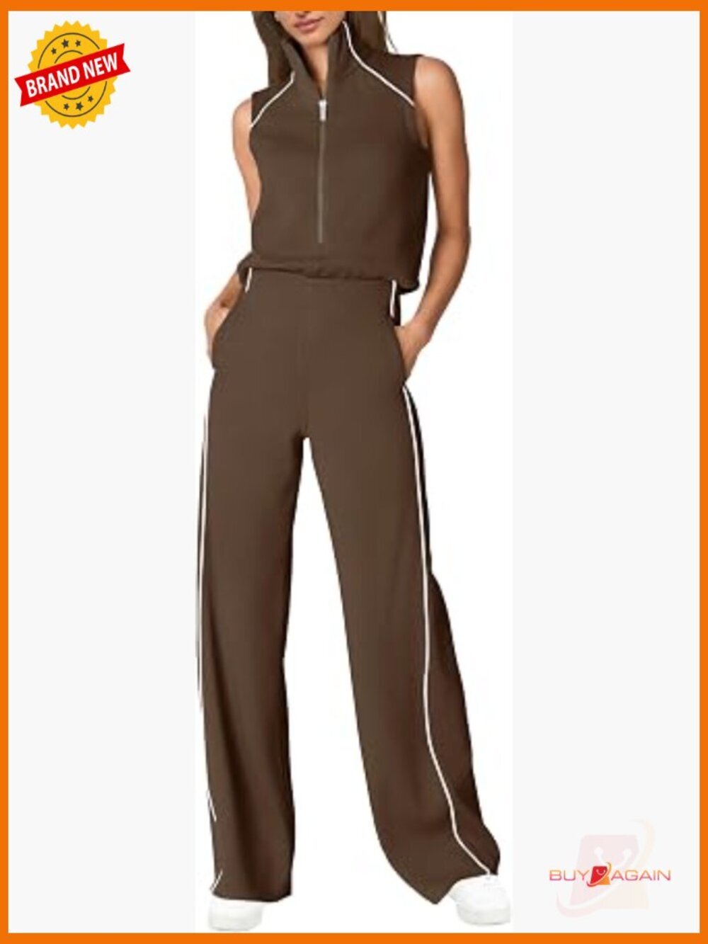 Womens Mock Neck Sleeveless Wide Leg Jumpsuit with Pockets